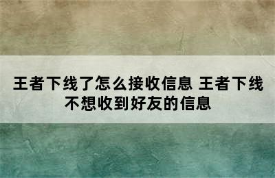 王者下线了怎么接收信息 王者下线不想收到好友的信息